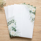 PONATIA 50 PCS Vellum Jackets for 5x7 Invitations- 135gsm White Floral Printed Vellum Sleeves, Quinceanera Wedding Invitation Cards Wraps, Green Flower Transparent Jacket