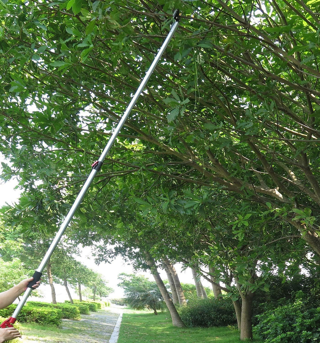 4.4-7.2 Foot Tree Pruner 2 Sections Extendable 4 Nodes Adjustable, Cut and Hold Pruning Trimmer, Long Reach Pole Saw, Telescoping Fruit Picker, Branches Bypass Lopper With Hook