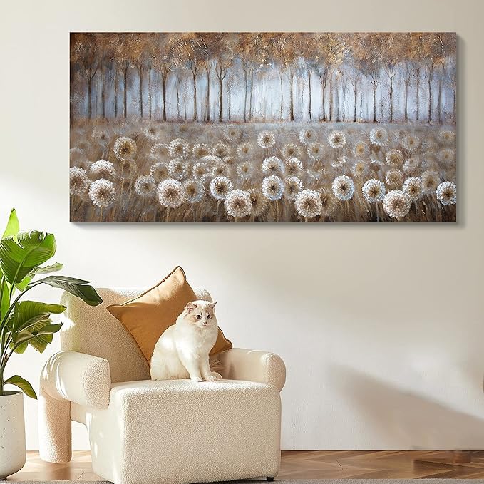 Large Brown Dandelion Canvas Wall Art for Living Room - Tree Theme Picture Modern Framed Prints Artwork Ready to Hang for Bedroom Home Decor - Size 24x48 IN