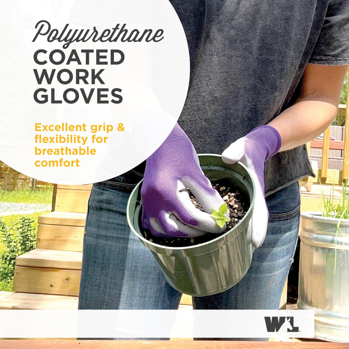 Wells Lamont Women's PU Coated Grip Gardening Gloves 3-Pack, Medium