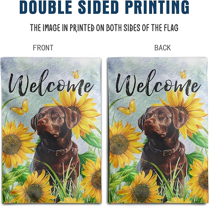 Sunflower Chocolate Lab Garden Flag Summer Spring Garden Flags for Outside Floral Labrador Dog Yard Flag Small Outdoor Welcome Flags 12x18 Double Sided