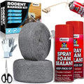 [Upgraded] Rodent Barrier Kit, 2Pcs Steel Wool Included 2Pcs PU Spray Foam for Mice Control, 3.2"x7.5’ Rodent Control Fill Fabric, Gloves, Scissors, Gap Blocker in Hole Pipeline Vent in House, Garage