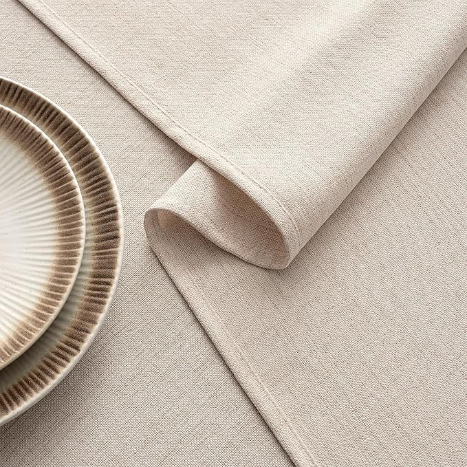 MIULEE Ivory Linen Tablecloth 60x84 Inch Rectangle Table Cloth Waterproof,Stain Resistant & Wrinkle Resistant for Dining Party Wedding