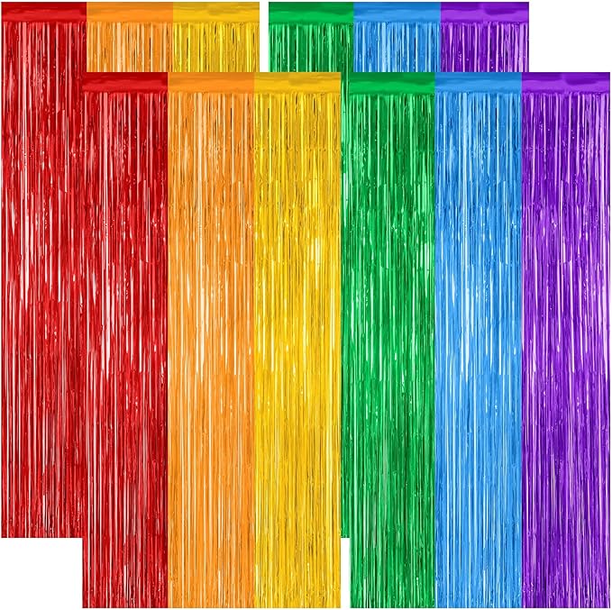 4 Pack Pride Decorations, 3.28 FT x 7.05 FT Rainbow Backdrop, Metallic LGBT Party Decor Foil Tinsel Party Streamer Backdrop Curtains, Rainbow Curtains Birthday Photo Booth Props