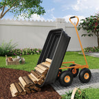 4 Cu.Ft. 600Lbs Garden Cart Dump Wagon, Heavy-Duty 4 Wheel Wheelbarrow Yard Cart with 10-Inch All-Terrain Wheels, Features A Quick-Release Tipping Function, for Courtyards, Farm and Gardening