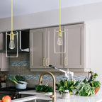 Satin Brass Pendant Lights Kitchen Island - Large Clear Glass Pendant Light Fixture