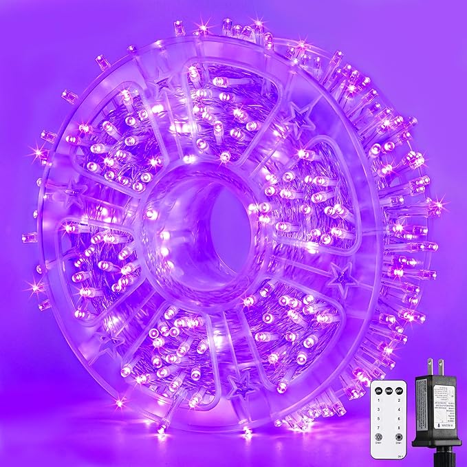 JMEXSUSS 400 LED Purple String Lights Indoor Outdoor Waterproof, 132ft Purple Halloween Lights Plug in with Remote, 8 Modes Christmas Light for Bedroom Party Patio Deck Halloween Christmas Tree Decor