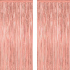 2 Pack Rose Gold Decorations, 3.28 FT x 7.05 FT Rose Gold Fringe Curtains, Metallic Photo Backdrop Tinsel Backdrop Foil Curtains, Metallic Party Supplies Wedding Decor