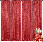 Red Sequin Backdrop Curtain 4 Pieces 2FTx8FT Glitter Photography Backdrop for Party Wedding Birthday Christmas Decorations