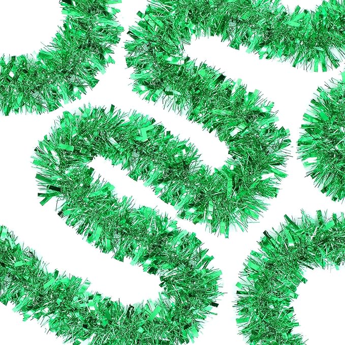 72 Feet Christmas Tinsel Garland Shiny Metallic Tinsel Twist Garland Streamers Ornaments Long Glitter Christmas Tree Hanging Decorations for Party Holiday Wedding Birthday Tree Wall Rail (Green)