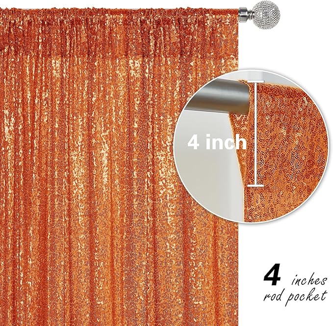 Orange Sequin Backdrop Curtain 2 Pieces 2FTx8FT Glitter Photography Backdrop for Party Wedding Birthday Christmas Decorations