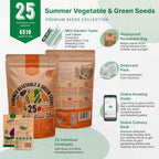 Organo Republic 25 Summer Vegetable Garden Seed Variety Pack - 6,510+ Non-GMO Heirloom Veggie & Greens Seeds for Outdoors & Indoor Home Garden, Including Collards, Pepper, Okra, Onion, Bean, Cucumber