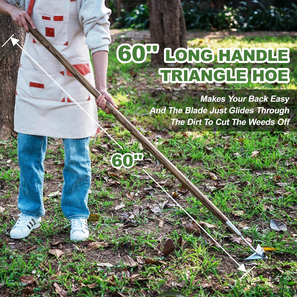 Haliaeetus Triangle Hoe, 60'' Scuffle Hoe for Keeping Your Back from Tiring Out, Weeding Just in Push-Pull Motion, Rogue Hoe with Triangle Head for Quickly Clear Out a lot of Weeds from All Direction