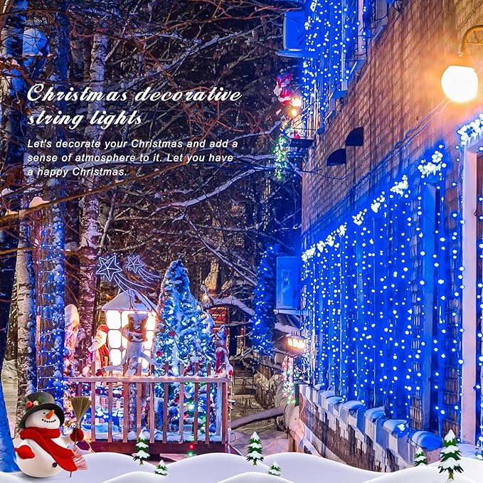 JMEXSUSS 150 LED Blue String Lights Indoor Outdoor Waterproof, Connectable 59 Ft Plug in String Lights, 8 Modes Blue Christmas Lights for Bedroom, Patio, Party, Holiday Decorations