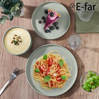 E-far Stoneware Dinnerware Sets, 12-Piece Plates and Bowls Dish Set for 4, Kitchen Modern Dinning Ware, Chip and Scratch Resistant, Microwave & Dishwasher Safe, Speckled Green