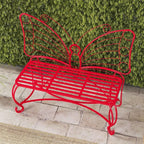 Butterfly Garden Bench, Double Seats Outdoor Bench, Black Patio Bench Thickened Metal Frame for Garden, Yard, Patio, Porch, Lawn, Park. (Red/Big)