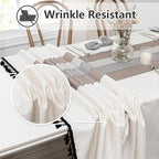 MYSKY HOME Table Cloth 60x102 in Rectangle, Heavy Duty Lines Linen Look Waterproof Tablecloths Farmhouse Tablecloth, Wrinkle Free Table Cover with Coffee Lines for Kitchen Dining, Party