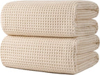POLYTE Microfiber Quick Dry Lint Free Bath Sheet, 70 x 35 in, Set of 2 (Waffle Weave)