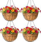 Unique Metal Iron Geometric Hanging Planter Set of 4 Stylish 12 Inch Extra Deep Coco Liner Breathable Heavy Duty Balcony Tree Hanging Basket Drop Weatherproof