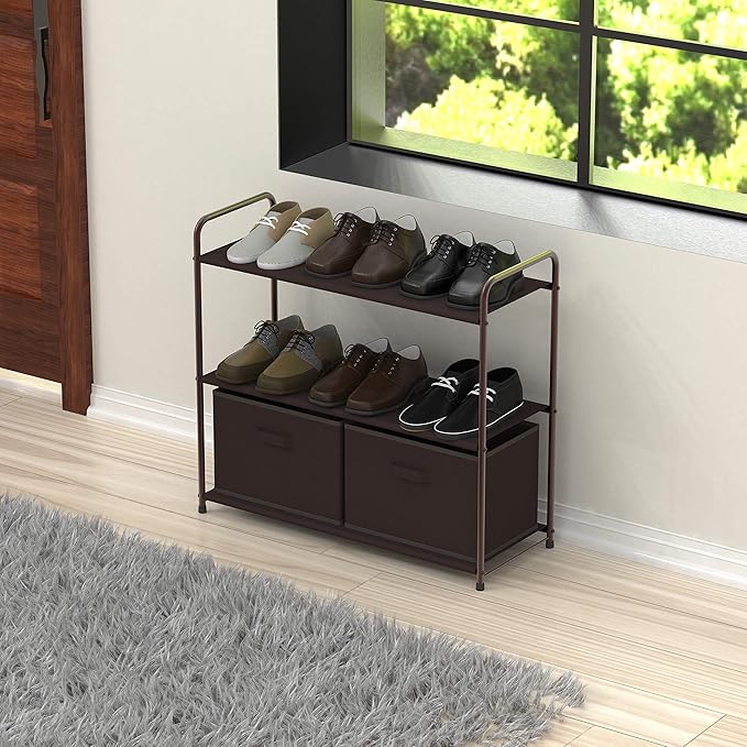 Simple Houseware 3-Tier Closet Storage with 2 Drawers, Brown