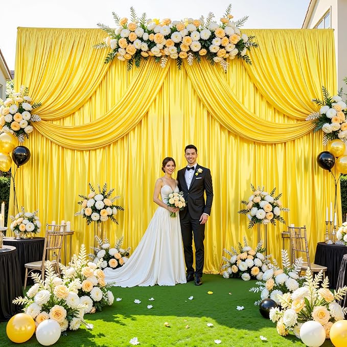 Gold Glitter Backdrop Curtain for Parties Wedding,10Ft x 10Ft Satin Shimmer Photo Backdrop,Non-Wrinkle Sparkle Drapes for Backdrop,Back Drop for Photography, Birthdays,Weddings,Prom