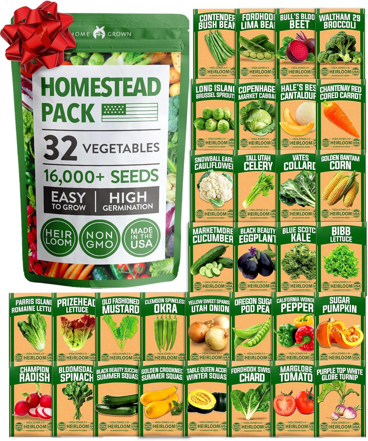 32 Heirloom Vegetable and Fruit Seeds for Planting - 16,000+ Seeds | Non-GMO Survival Seed Vault | High Germination | 32 Varieties of Vegetable Seeds for Your Home Survival Garden