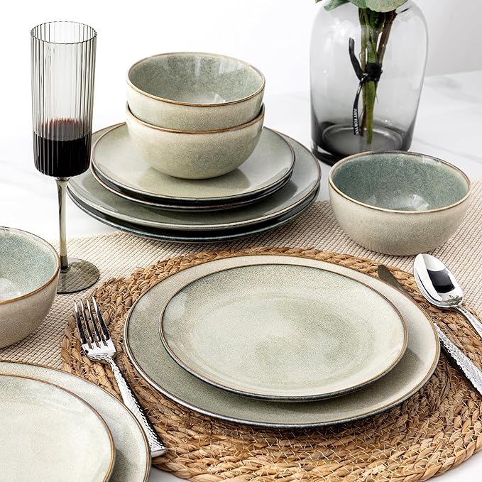 AmorArc Ceramic Dinnerware Sets for 6, 18 Pieces Handpainted Plates and Bowls Set, Scratch Resistant Stoneware Dishes Set, Dishwasher & Microwave Safe, Reactive Glaze
