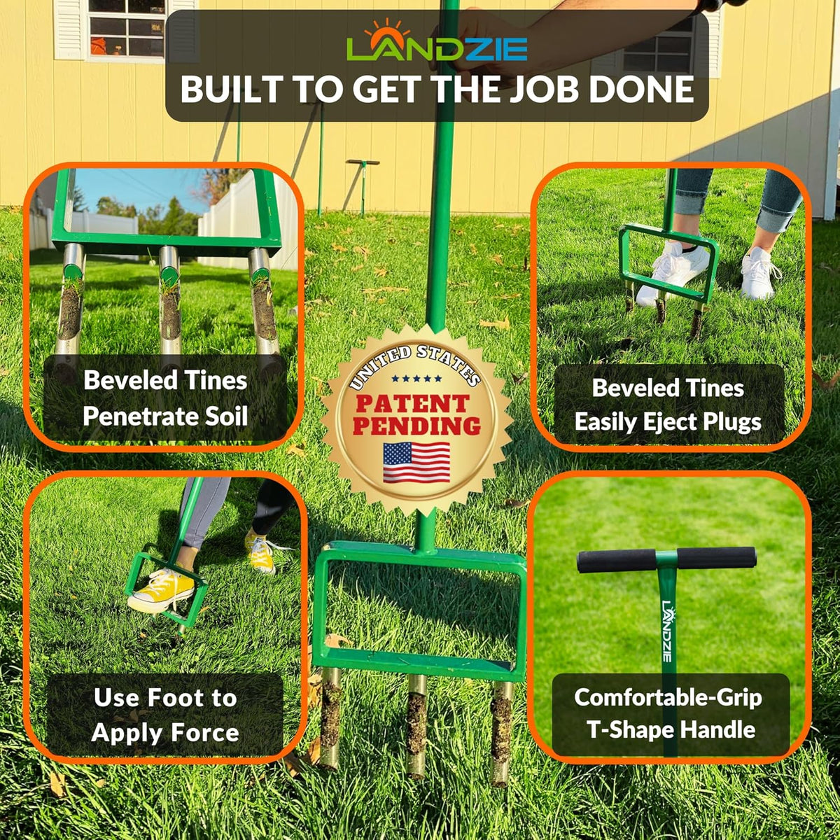 Landzie - The Original Hollow Tine Lawn Aerator Tool - 42 Inch Core Aerator and Grass Aeration Tool Lawn Tools - Stainless Steel Manual Lawn Aerator Plug Aerator and Aerator Lawn Tool