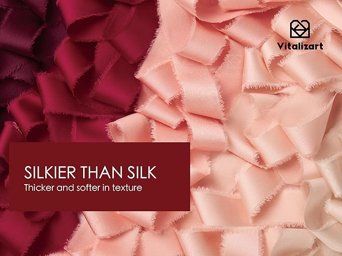 Vitalizart Silk Like Satin Ribbon 1 inch x 25 Yard Red & Pink Handmade Frayed Ribbons for Gift Wrapping Baby Shower Wedding Bridal Bouquets Holiday Decor