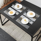 VECELO Kitchen Dining Table Set for 4 to 6, 55" Wood Dinette 2 Benches with Metal Frame for Dinner Breakfast Nook and Small Space, Black