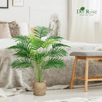 Der Rose 2Pcs Fake Palm Tree 28Inch Large Fake Potted Faux Areca Palm Plant with Hand-Woven Baskets with Handles for Indoor Outdoor Home Office Porch Balcony Bedroom Decor
