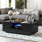 Modern High Gloss LED Coffee Table 47.2-Inch Wooden Center Cocktail Table with Storage & 16 Colors LED Light for Living Room, Black