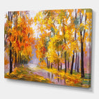 Forest Full Of Fallen Leaves In Autumn Lake House Canvas Wall Art Orange 32x24
