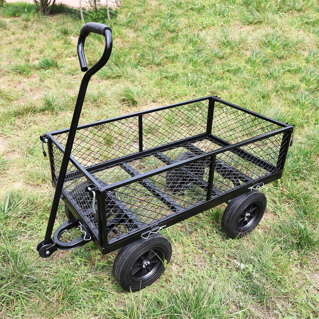 Wagon with Removable Sides Can be Used in Farms, Warehouses etc l Garden Dump cart- A Must-Have for Your Dream Garden Garden Essential- Dump cart Solid Wheels (Black Solid Wheels)