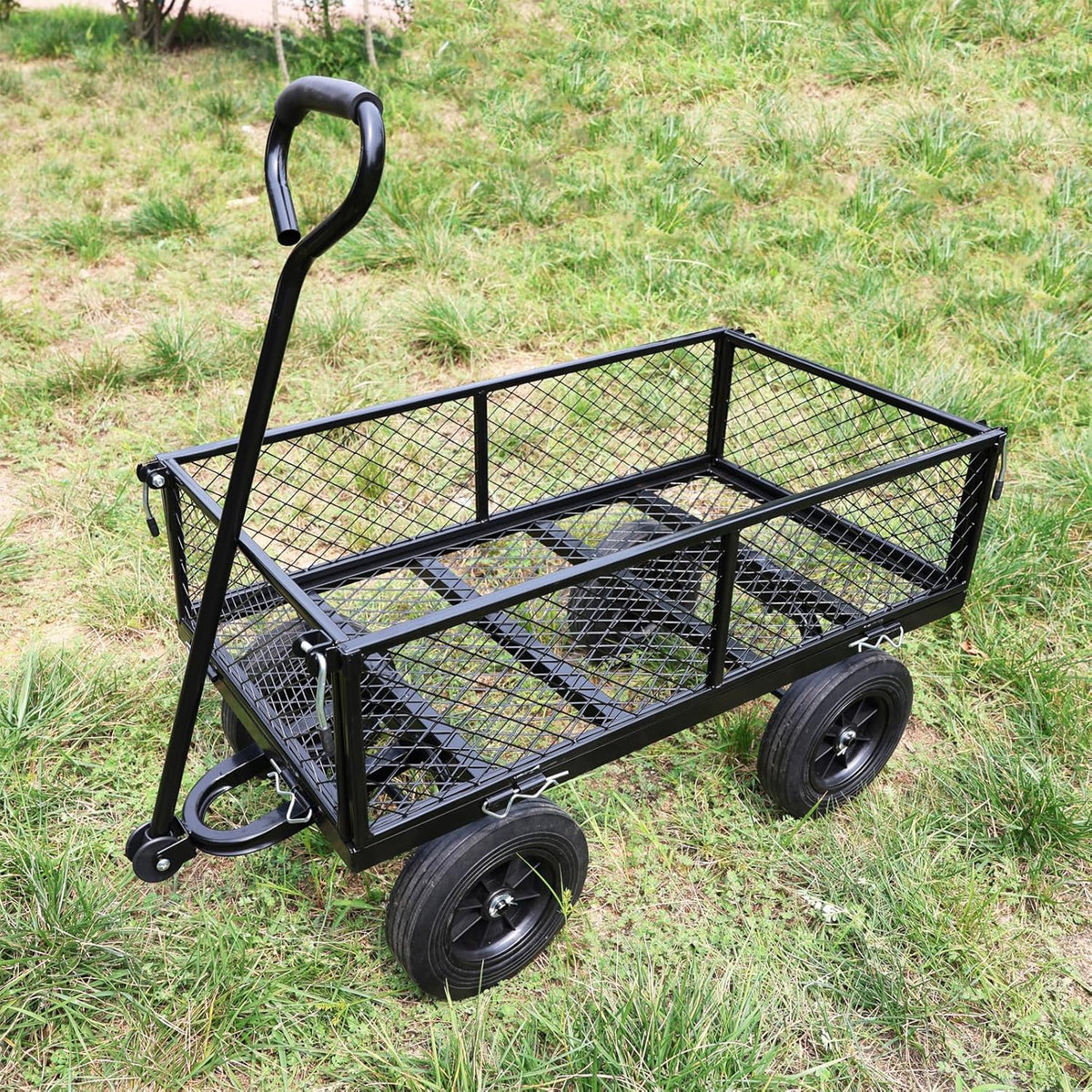 Wagon with Removable Sides Can be Used in Farms, Warehouses etc l Garden Dump cart- A Must-Have for Your Dream Garden Garden Essential- Dump cart Solid Wheels (Black Solid Wheels)