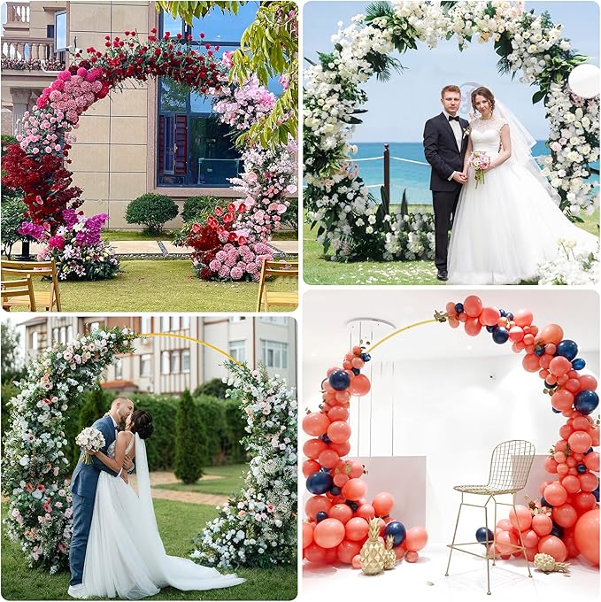 Wokceer Wedding Arch 8.5FT Round Backdrop Stand Gold Metal Circle Balloon Arch Frame Stand for Wedding Ceremony Birthday Party Bridal Shower Anniversary Candy Tables Decoration