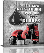 Boxing Posters Wall Art Red Boxing Gloves Pictures Wall Decor Black And White Inspirational Quotes Canvas Prints Painting Artwork Sports Canvas Home Decorations For Teen Boys Room Dorm Bedroom 20"x24"