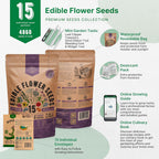 Organo Republic 15 Edible Flower Seeds Variety Pack- Indoor/Outdoor. 4800+ Non-GMO Heirloom Flower: Borage, Bishop's Flower, Chicory, Chives, Hyssop, Echinacea, Lavender Seeds & More