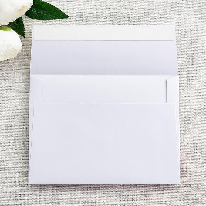 PONATIA 50 PCS 5x7 Envelopes, Self- Adhesive White A7 Envelopes for Weddings, Invitation Cards, Photos, Postcards, Greeting Cards Mailing, Baby Shower, Graduation, Christmas Gift Cards