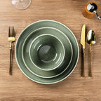 AmorArc Ceramic Dinnerware Sets for 8, 24 Pieces Handpainted Plates and Bowls Set, Scratch Resistant Stoneware Dishes Set, Dishwasher & Microwave Safe, Jade Green