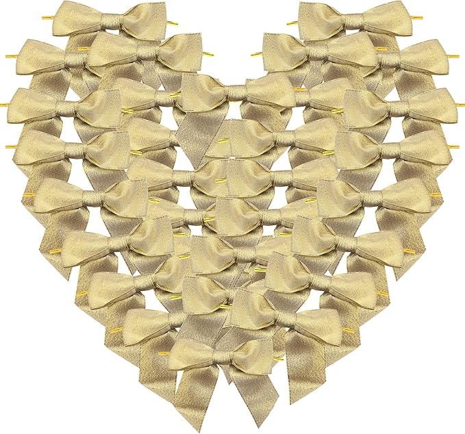 36pcs 4-1/2" Metallic Gold Glitter Ribbon Bows with Twist Ties for Gift Wrapping Packing Christmas Big Bows for Holiday Decoration (Gold)