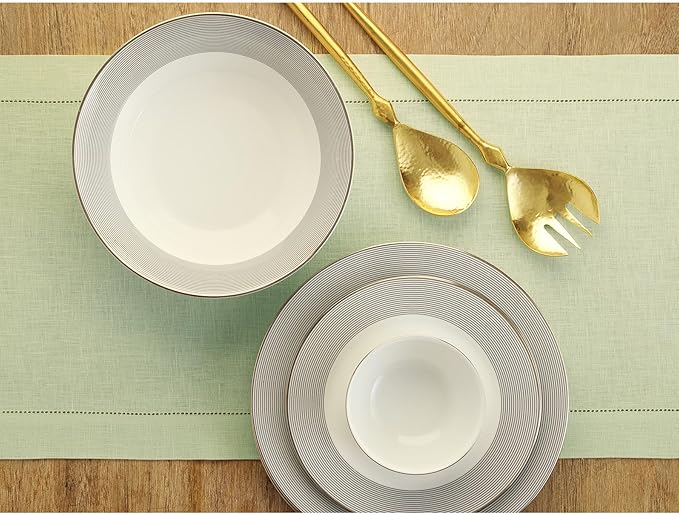 Solino Home Linen Table Runner 36 Inches - 100% Pure Linen Sage Green Hemstitch Table Runner 14 x 36 Inch Ideal for Dresser and Coffee Tables - Fall, Thanksgiving, Christmas - Classic Hemstitch