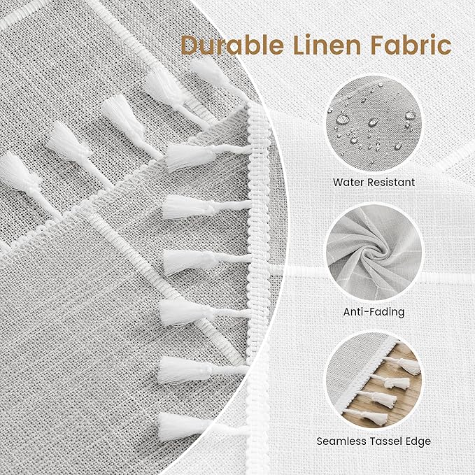 puredown® Plaid Rectangle Tablecloth, Waterproof Cotton Linen Tablecloth with Tassel, Rustic Farmhouse Table Cloths for Kitchen Dining Outdoor, 55"x86",6-8 Seats, Gray