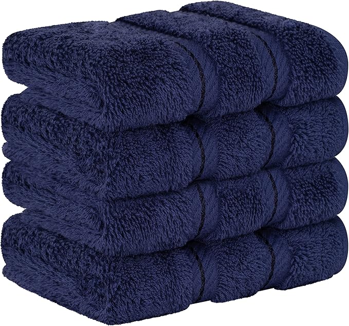 American Soft Linen Luxury Washcloths for Bathroom, 600 GSM 100% Cotton 4 Piece Turkish Wash Cloth Set, 13x13 in Soft Rags for Body and Face, Navy Blue Washcloths