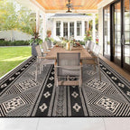 HiiARug Outdoor Rug for Patio Clearance,10'x14' Waterproof Mat,Beach Mat,Reversible Plastic Camping Rugs,Rv,Front Porch Decor,Deck,Camper,Balcony,Backyard,Boho Black