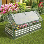 S AFSTAR Raised Garden Bed with Cover, 6FT x 3FT x 3FT Galvanized Bottomless Garden Bed with Greenhouse, Dual 2-Tier Roll-Up Windows, Easy Venting & Watering, Outdoor Metal Planter Box Kit with Cover