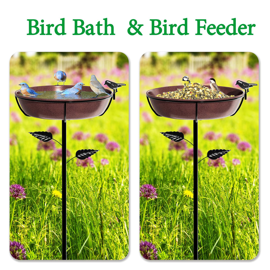 Polyjkl 3" Deep Metal Bird Bath for Outdoors 40in Tall, Removable 13" Dia Birdbath Bowl with Stable Stake, Vintage Birdbaths and Bird Feeders for Outside Garden Yard Patio Lawn Decor(Antique Bronze)