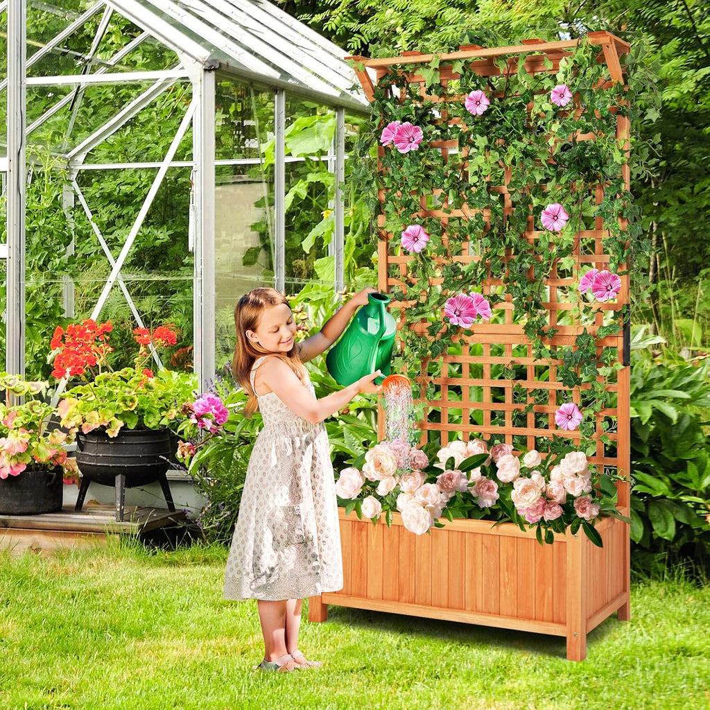S AFSTAR Planter with Trellis Set of 2, 35.5x17.5x72.5 inch Wood Planter Box with Lattice Trellis & Hanging Roof, Removable Base, Plant Box for Climbing Plant Flower Rose Grape Cucumber