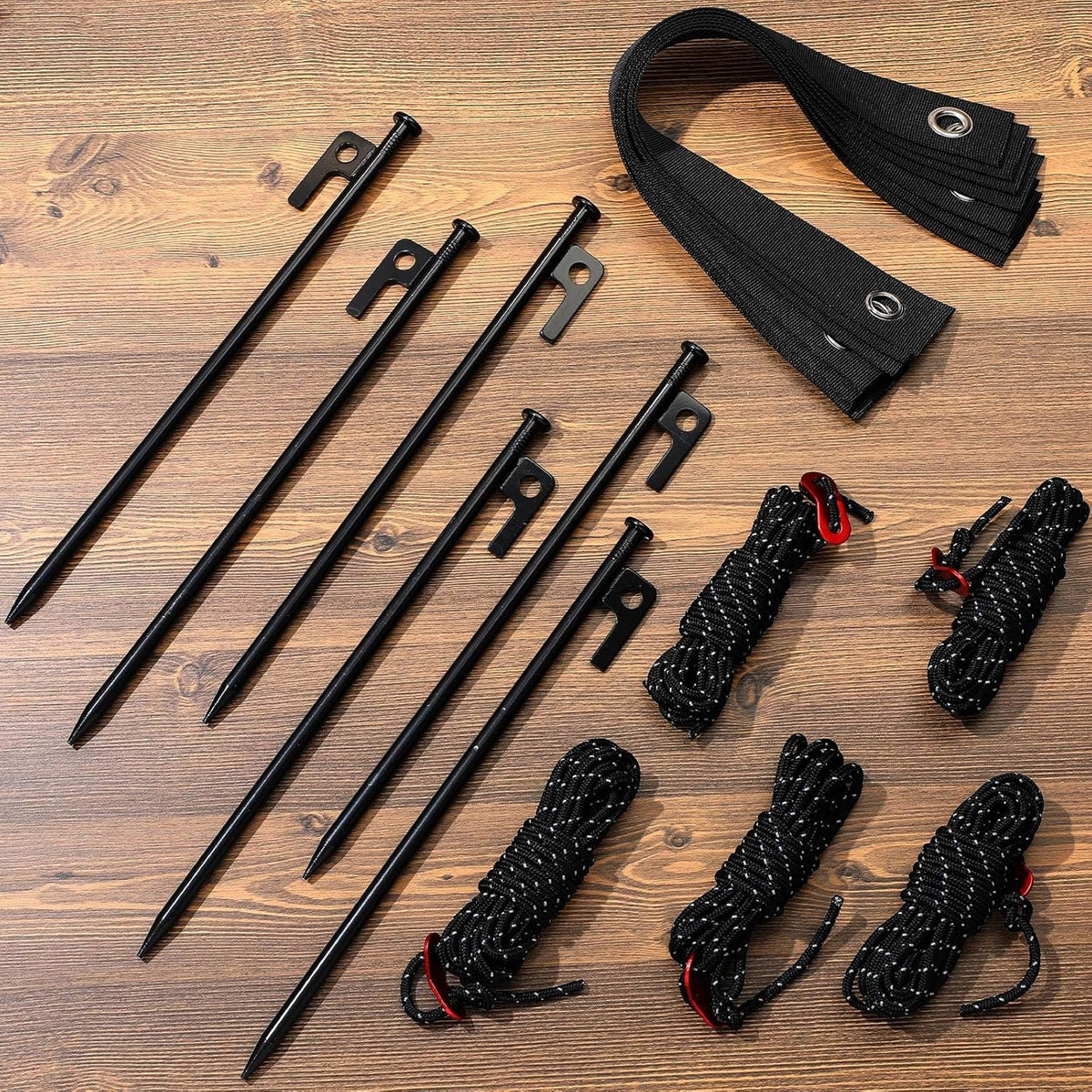 Sintuff 36 Pcs Heavy Duty Tree Stake Kits Stake and Support for Young Leaning Tree Anchor Straightening Kit, 15.8'' Support Straps, 11.8'' Steel Stakes, 13.12ft Rope(Black)