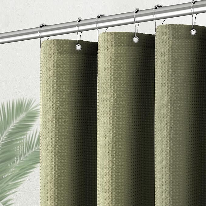 Khaki Stall Shower Curtain Waffle Weave Fabric, Luxury Waterproof Shower Curtains, 256GSM Heavy Duty Camper Shower Curtain for Travel Trailers with 6 Metal Hooks, 36Wx72H